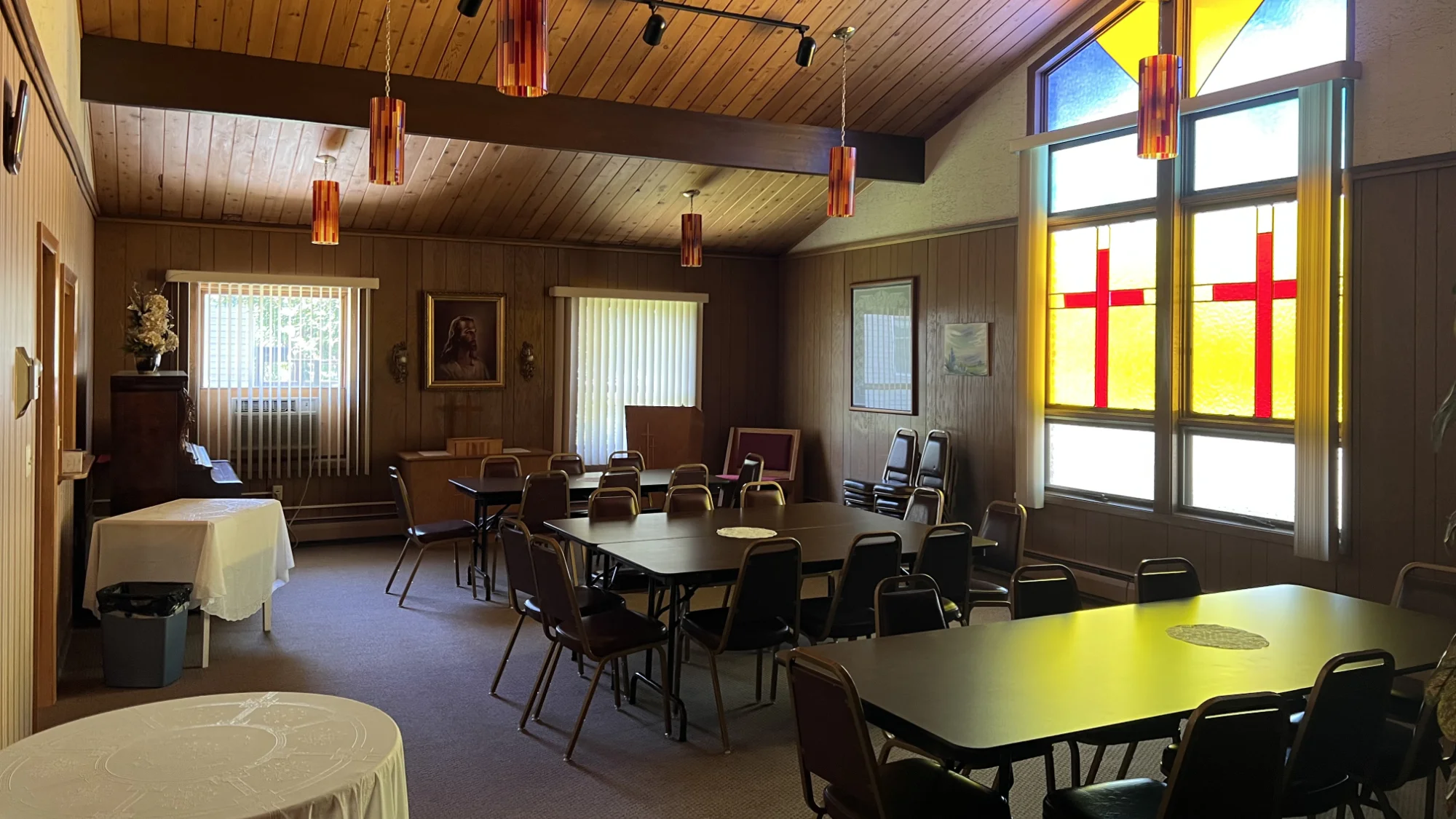 Church meeting room and tables